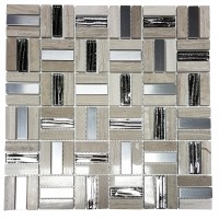 MA66-SR  2"  SQUARE PATTERN GLASS, MARBLE AND METAL MOSAIC 