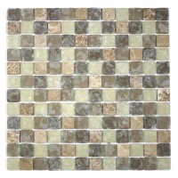 MA16-LS  1" SQUARE GLASS AND STONE CRACKLE MOSAIC