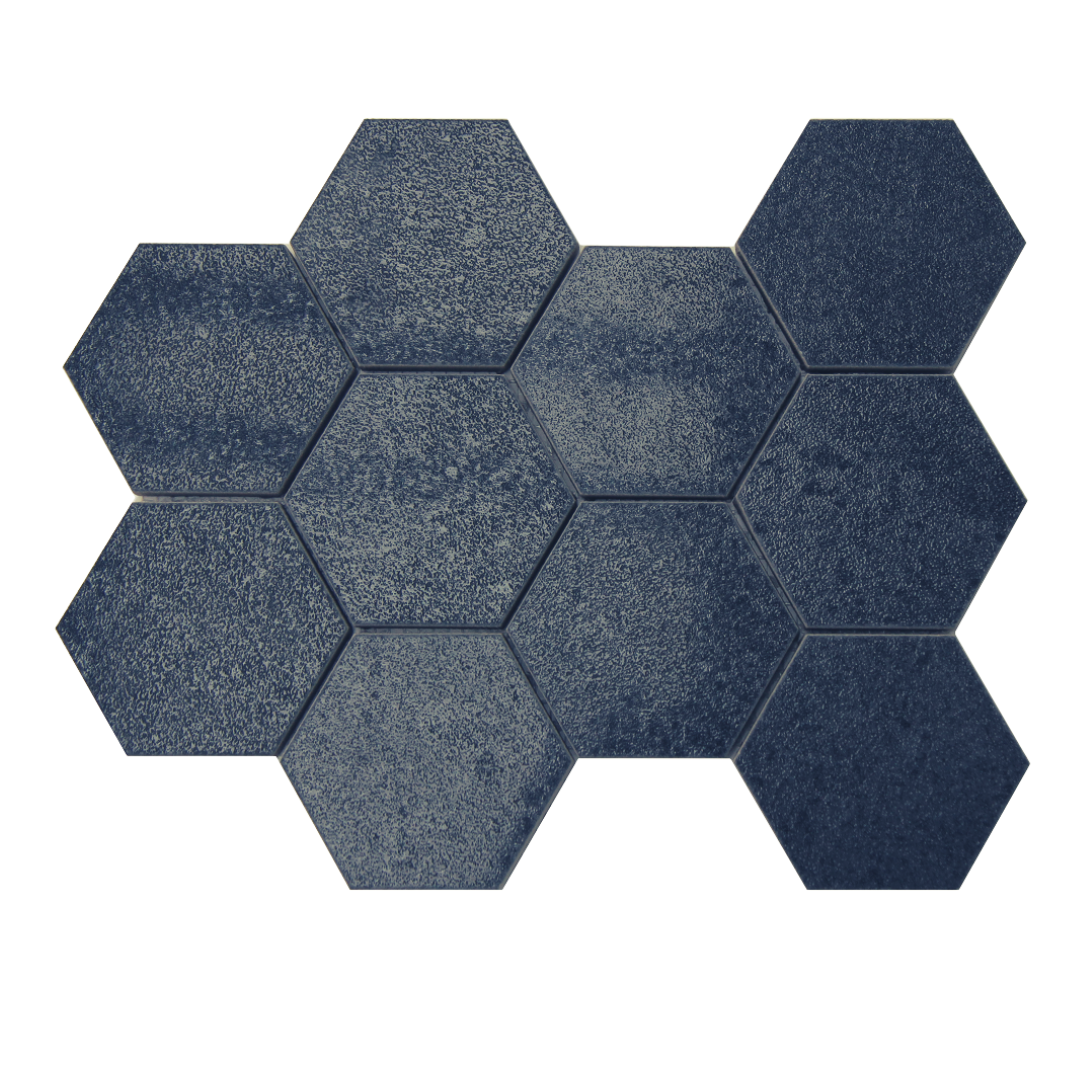 4 x 4 Galaxy Blue Lappato Finished Hexagon Porcelain Mosaic