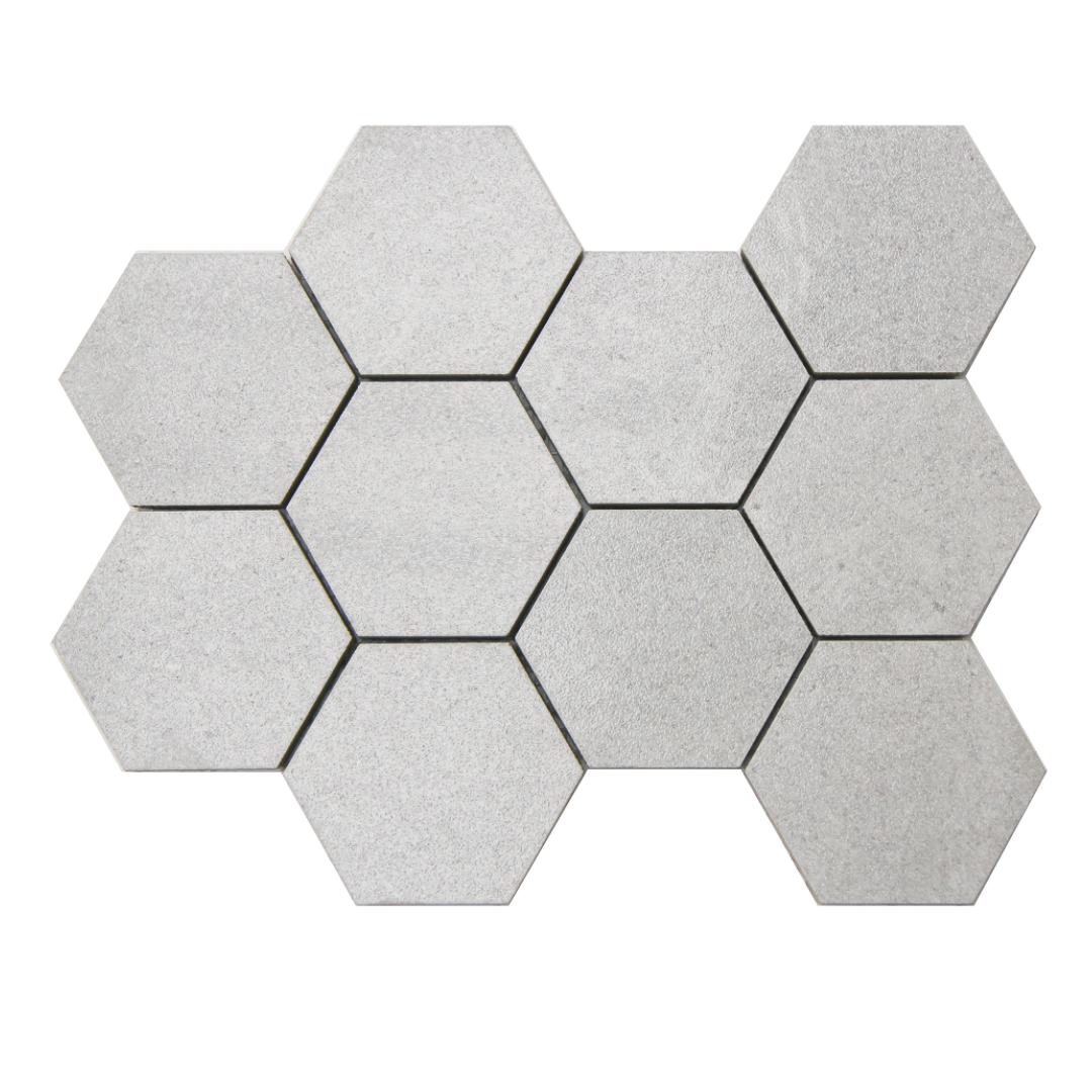 4 x 4 Galaxy Grey Lappato Finished Hexagon Porcelain Mosaic