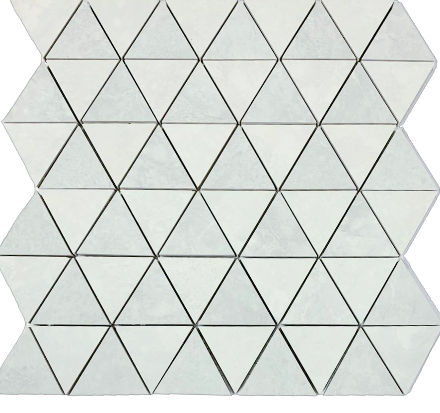 2 x 2 Ecoceramic triangle shape polished blanco and perla mixed  porcelain mosaic 