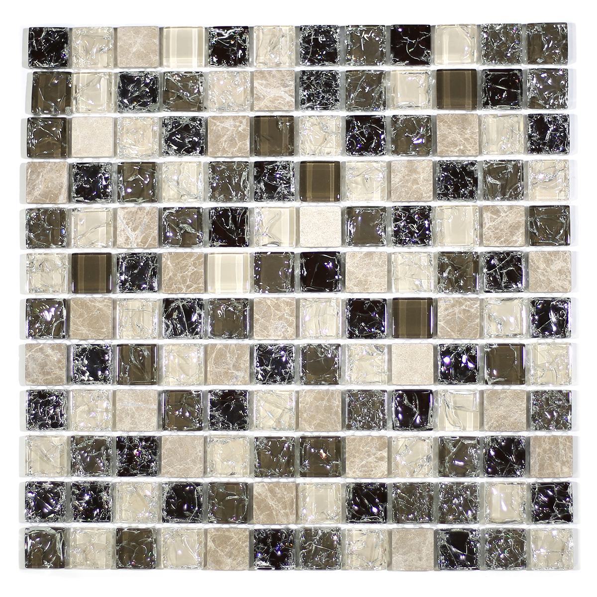 MA31-LS  1" SQUARE GLASS AND STONE CRACKLE MOSAIC