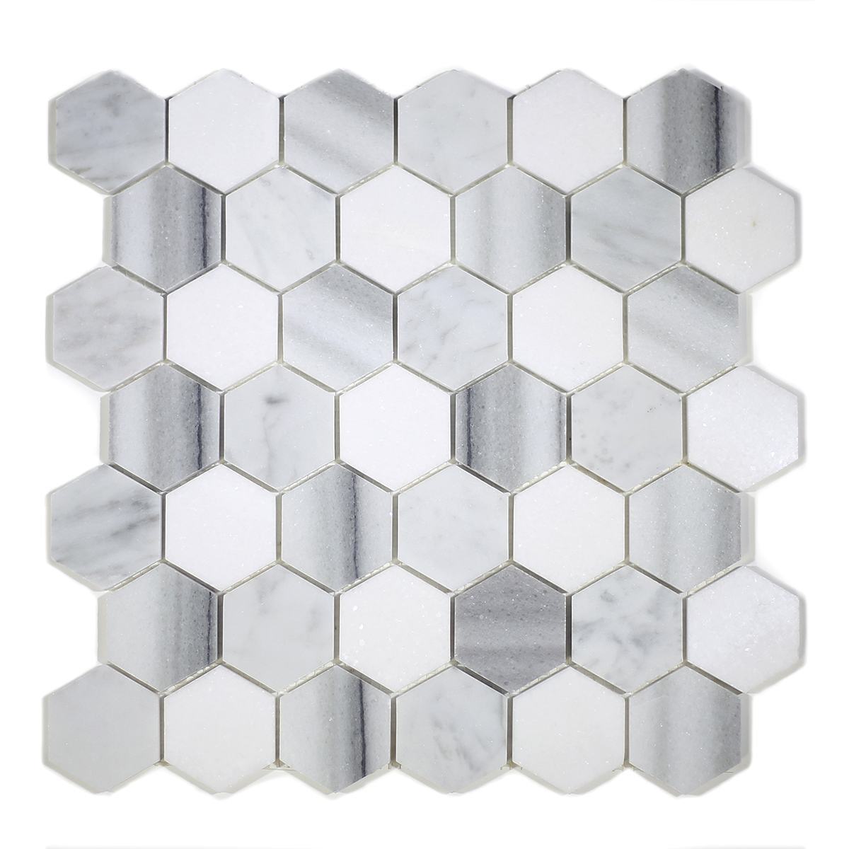 MA231-HX2H  2" White Carrara, marwa, thasos  HONED Hexagon