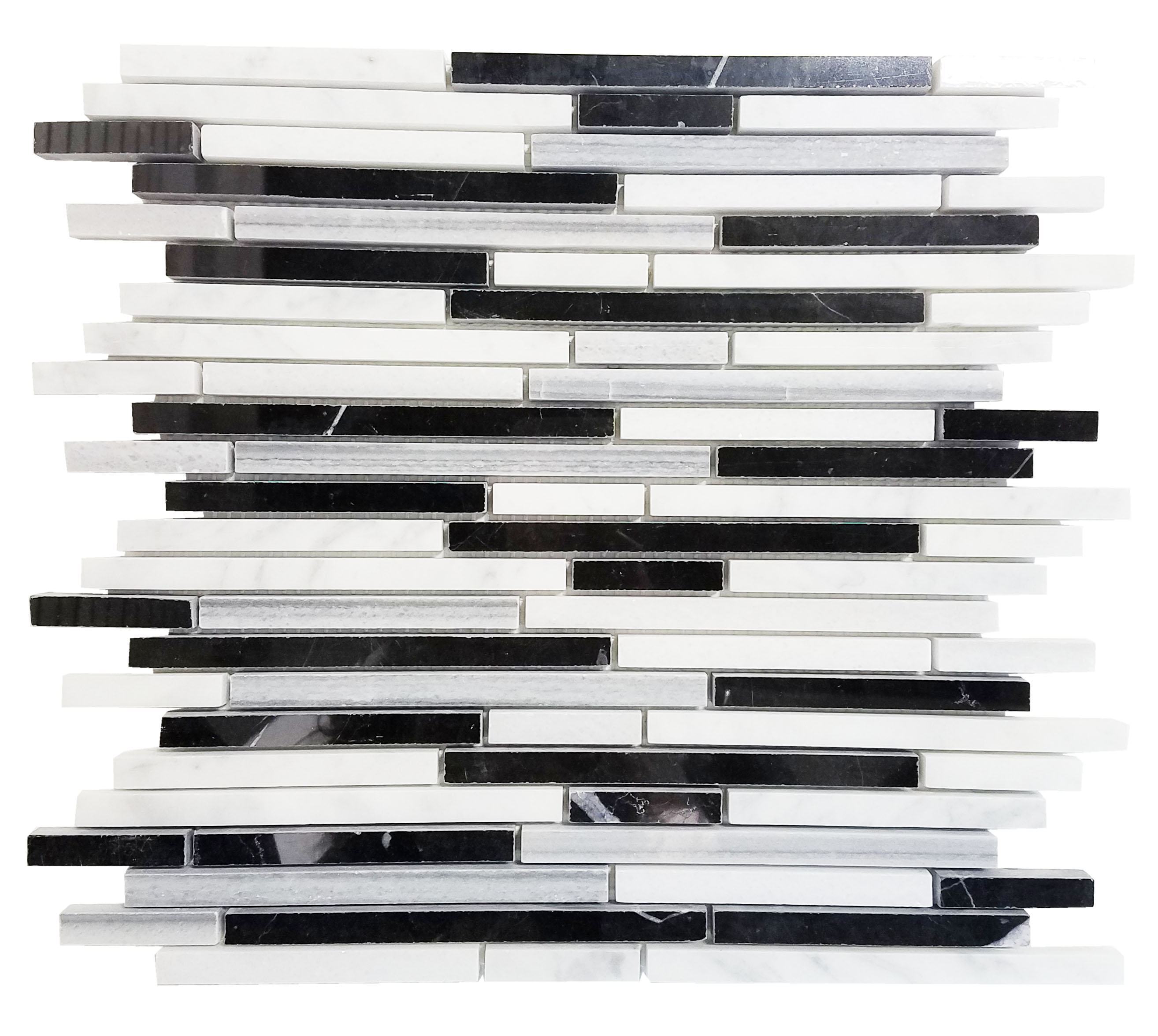 MA209-STS  3/8 Carrara, marwa, thasos + negro marquina Strips with space polished