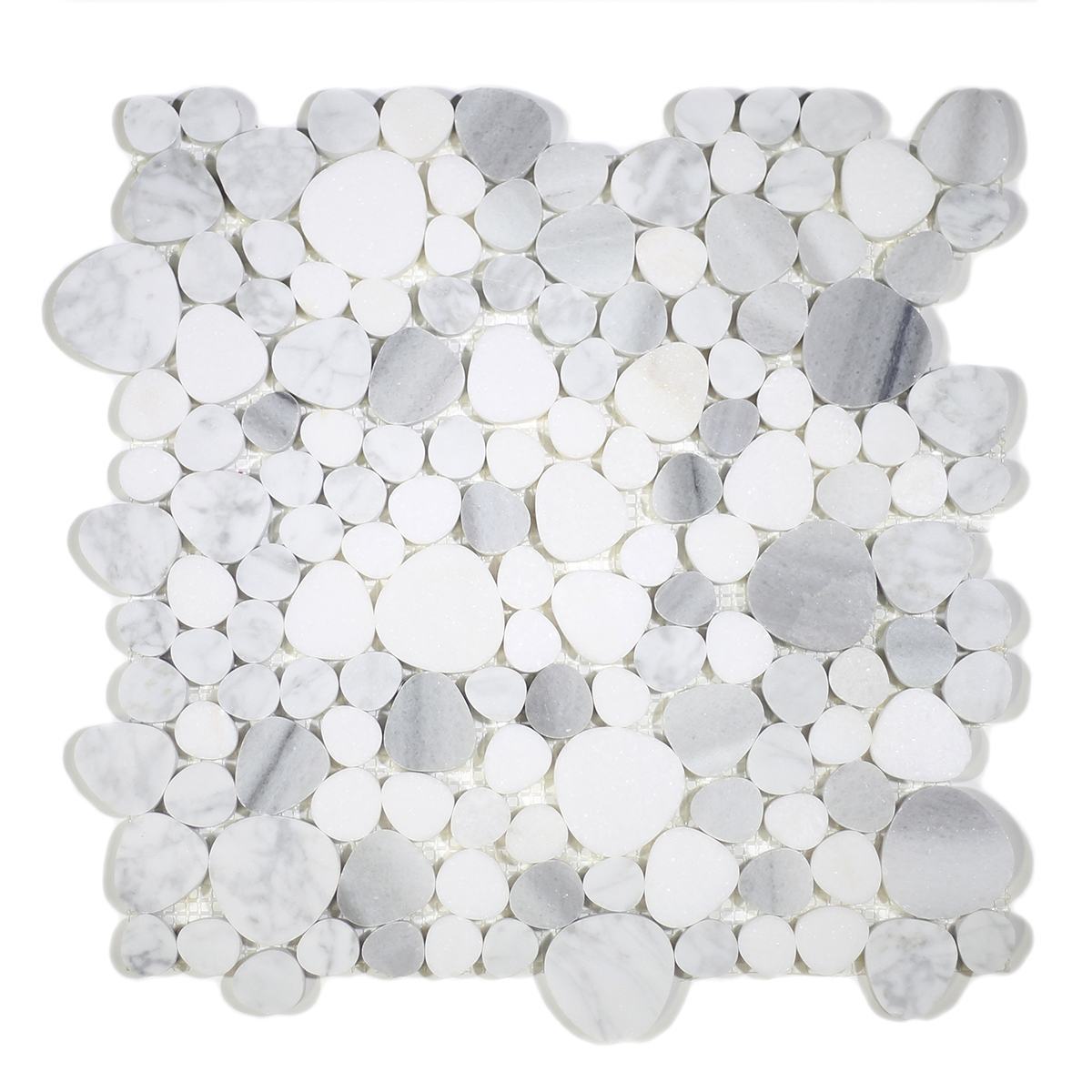 MA244-PB HONED Pebbles Carrara white, Thassos and Marwa White