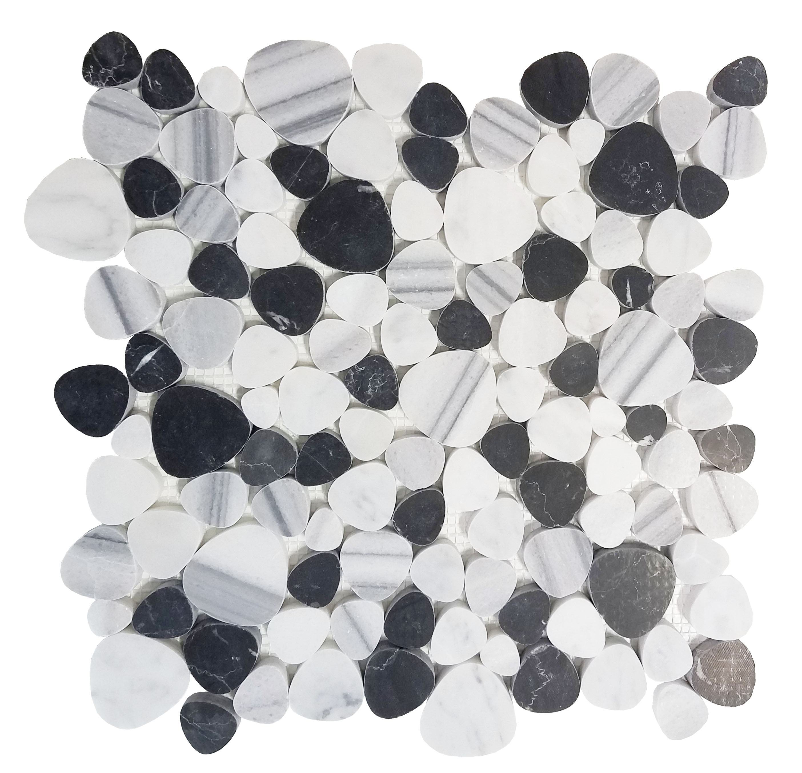 MA246-PB HONED Pebbles Carrara white, Negro marquina, Cloud Grey 