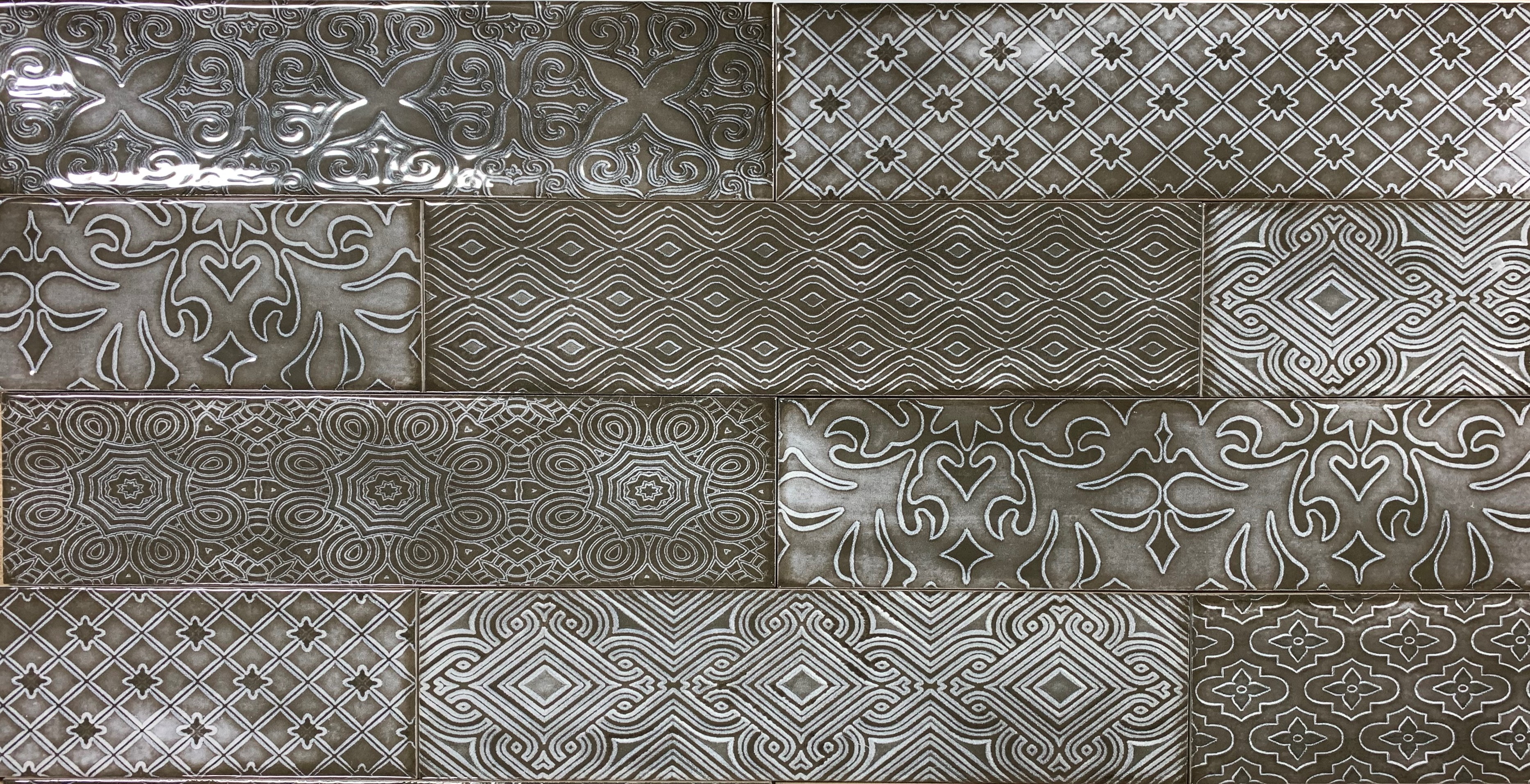 3 X 12 Atlas Grafito Decorative Subway Ceramic Tile (8 mixed patterns)