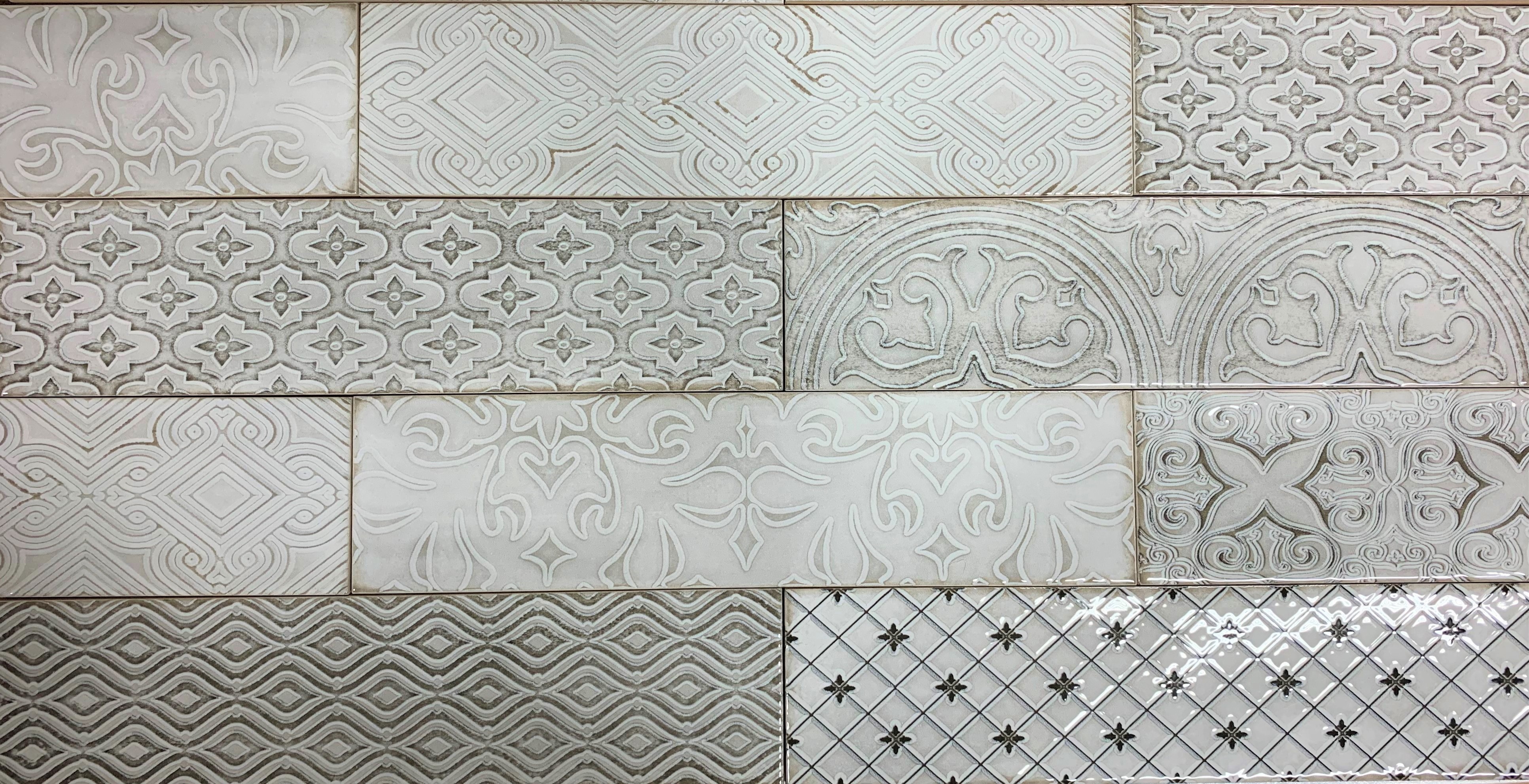 Petra Light Grey Vintage Patchwork Subway Metro Flat Gloss Wall Tiles 12 X 24cm 
