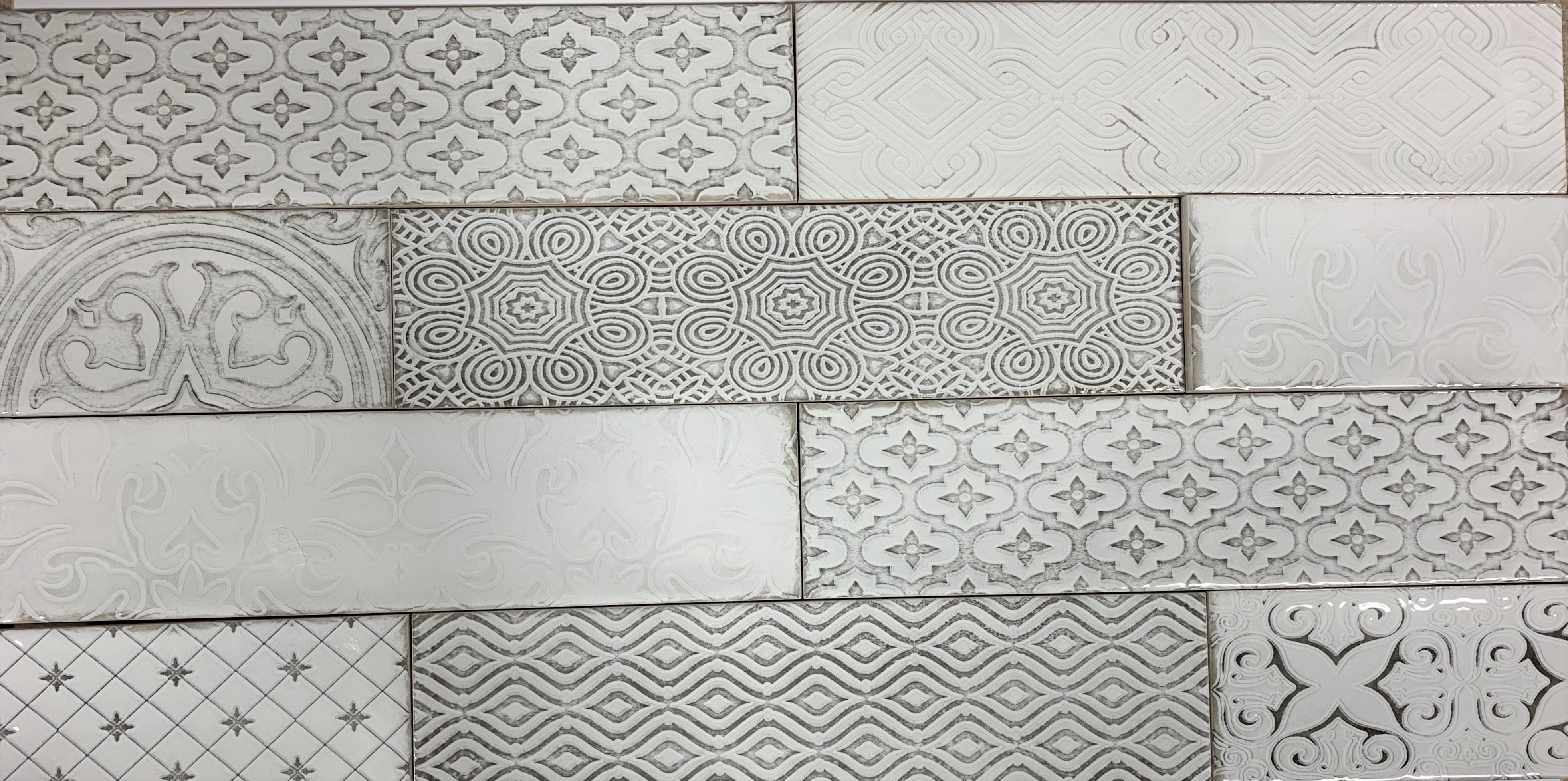 3 X 12 Atlas Snow Decorative Subway Ceramic Tile (8 mixed patterns)