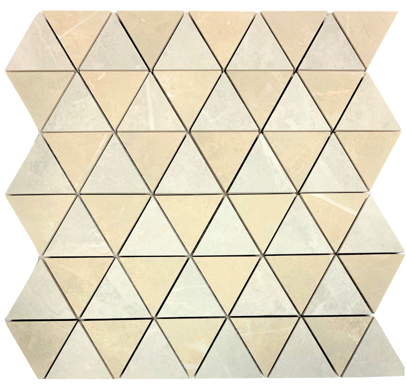 2 x 2 Ecoceramic Verdi triangle shape polished blanco and  beige mixed  porcelain mosaic 